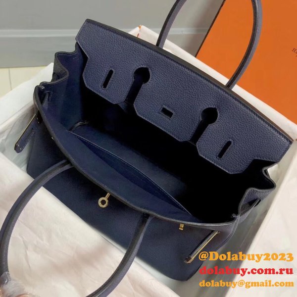 Hermes Birkin 35cm Togo leather Handbags Dark Blue Perfect