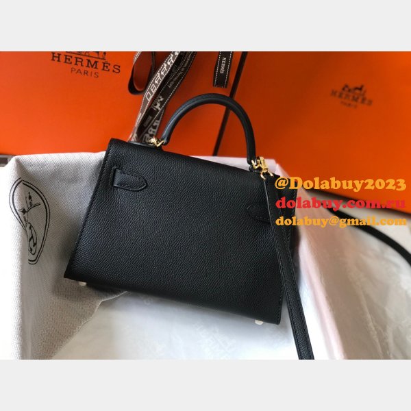 Hermes Mini Kelly Black Perfect Handbag Epsom leather