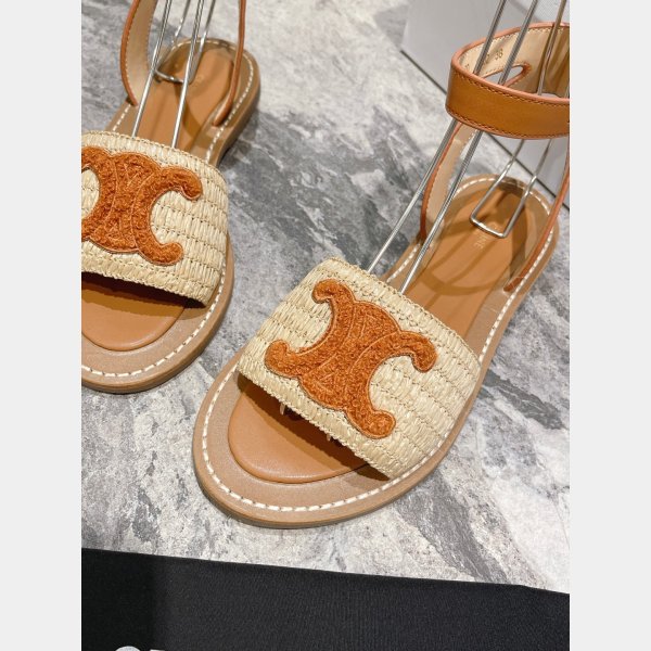 High Quality bag Celine LYMPIA FLAT STRAP SANDAL in RAFFIA & CALFSKIN