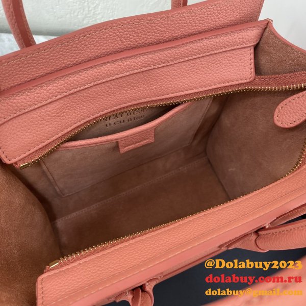 Duplicate Celine Pink Nano Luggage bag in drummed calfskin