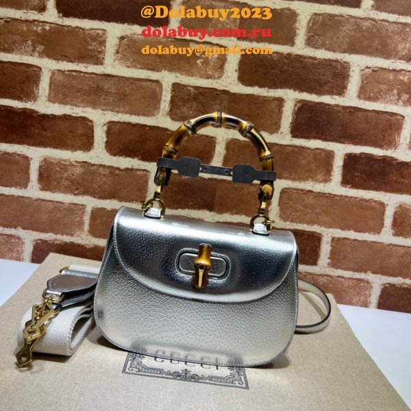 China Gucci 1:1 Mirror Bamboo 1947 675797/686864 top handle Silver bag