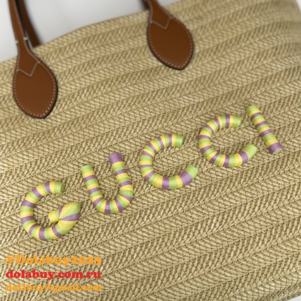 Gucci Copy Straw-effect Tote 779666 Beige Fabric Bag