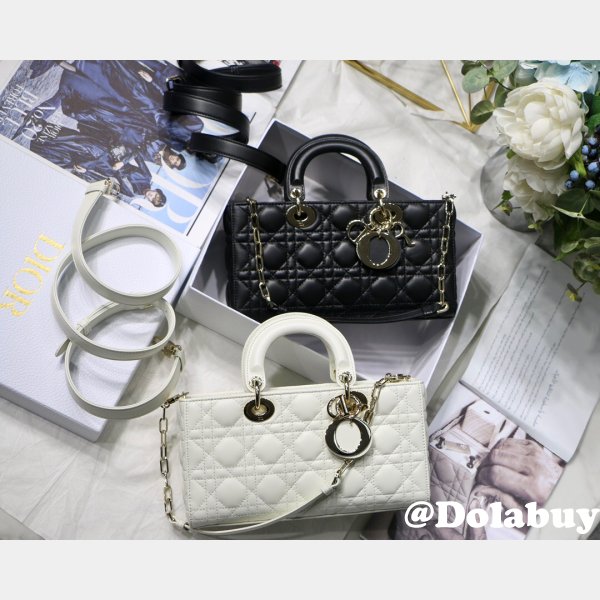 Dior High Quality Wholesale Black/White Lady Dior Cannage Tech Pouch 26cm