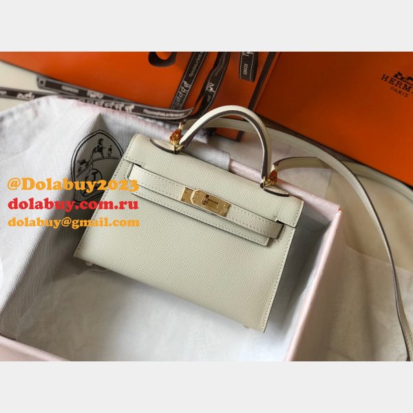 Knockoff Hermes Mini Kelly Handbag Epsom leather Off white