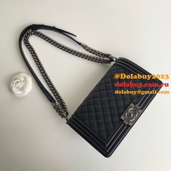 AAA+ CC Le Boy  Luxury Best Black Bags Caviar 25cm