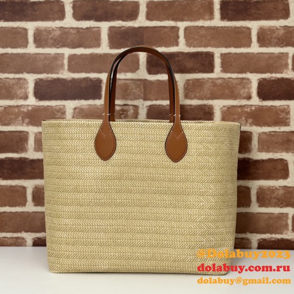 Gucci Copy Straw-effect Tote 779666 Beige Fabric Bag