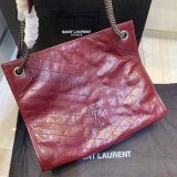 Copy YSL NIKI red shopping bag in crinkled vintage leather