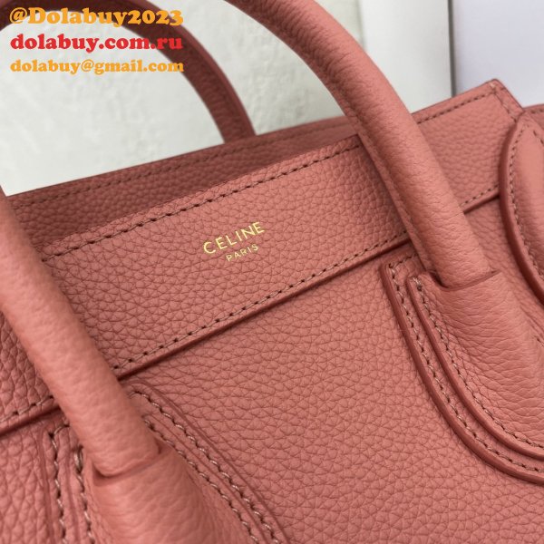 Duplicate Celine Pink Nano Luggage bag in drummed calfskin