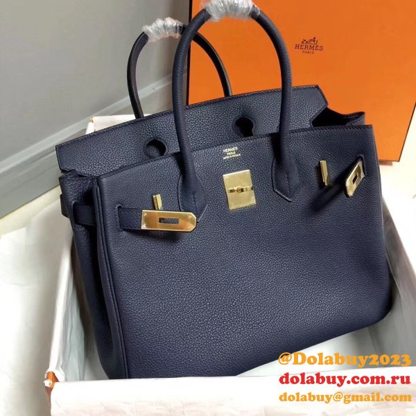 Hermes Birkin 35cm Togo leather Handbags Dark Blue Perfect