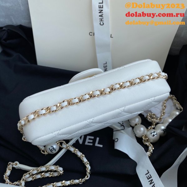 CC Knockoff Pearl CF Classic Flap 18cm Black/White Bags