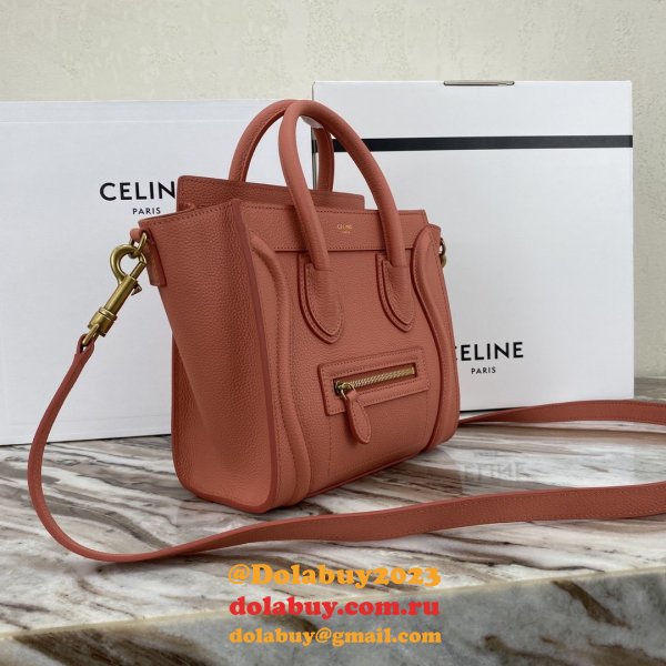 Duplicate Celine Pink Nano Luggage bag in drummed calfskin