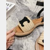 High Quality bag Celine LYMPIA FLAT STRAP SANDAL in RAFFIA & CALFSKIN