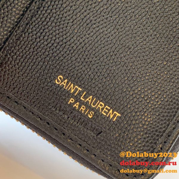 Inspired Saint Laurent monogram compact zip around black wallet