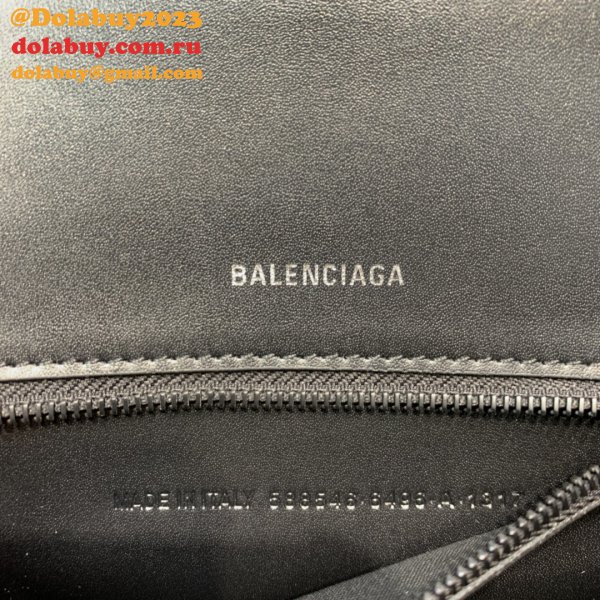 Balenciaga Designer Hourglass Small Top Handle Bag Black