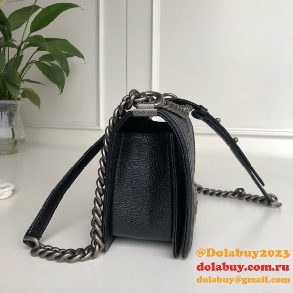 AAA+ CC Le Boy  Luxury Best Black Bags Caviar 25cm