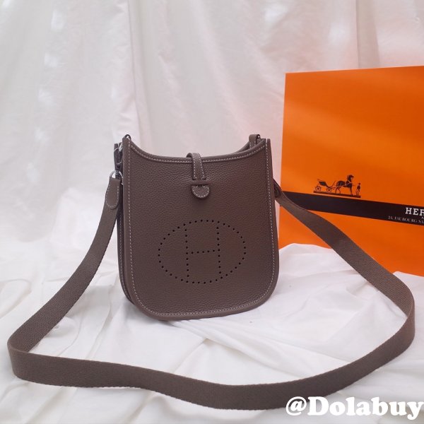 Hermes Mini Evelyne Handbags Copy Coffee