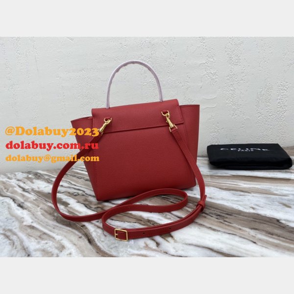 Celine Luxury nano belt red bag in grained calfskin