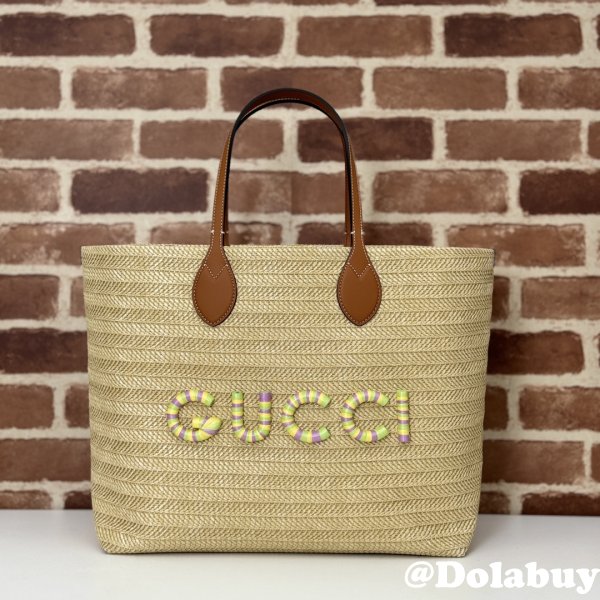 Gucci Copy Straw-effect Tote 779666 Beige Fabric Bag