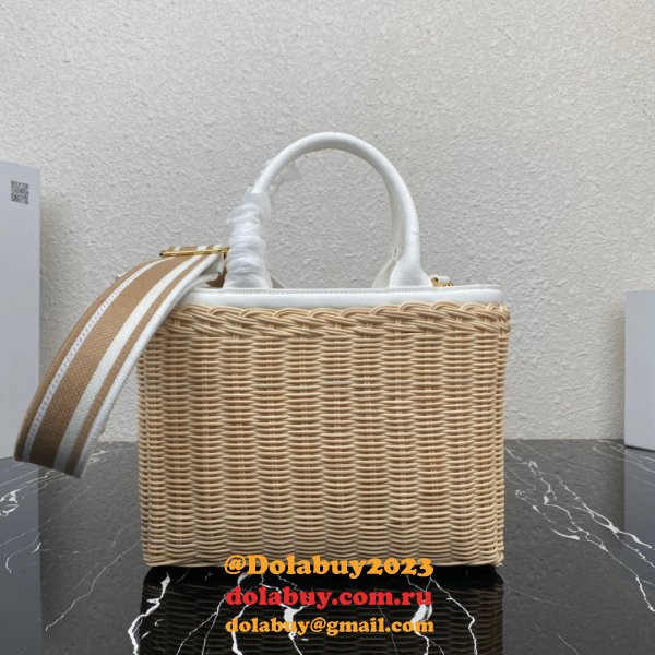 Top Quality 7 Star prada Wicker and canvas tote bag