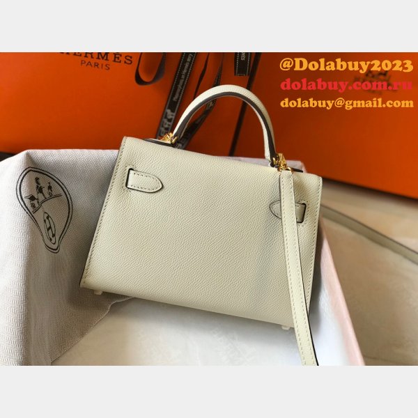 Knockoff Hermes Mini Kelly Handbag Epsom leather Off white