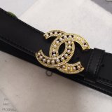 Luxury 1:1 Mirror CC Double C Belt Black Width 3.0cm 1137