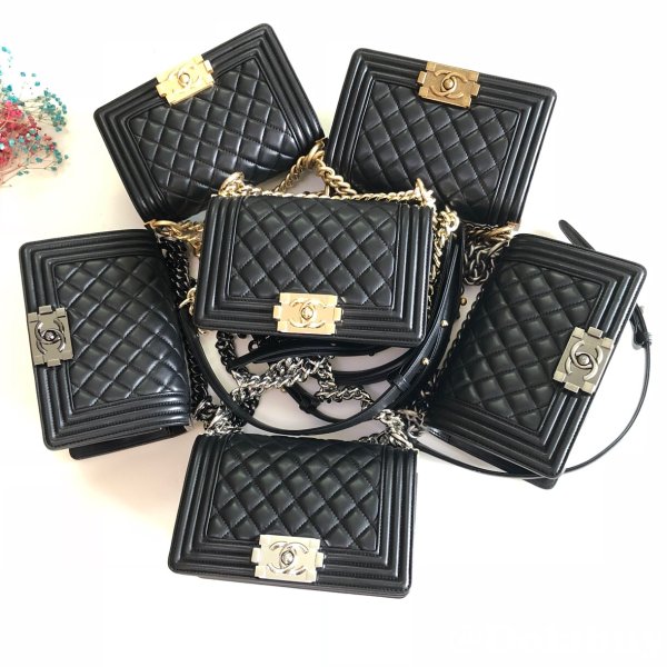 High Quality CC Le Boy 7 Star Best Black Bags lambksin 20cm