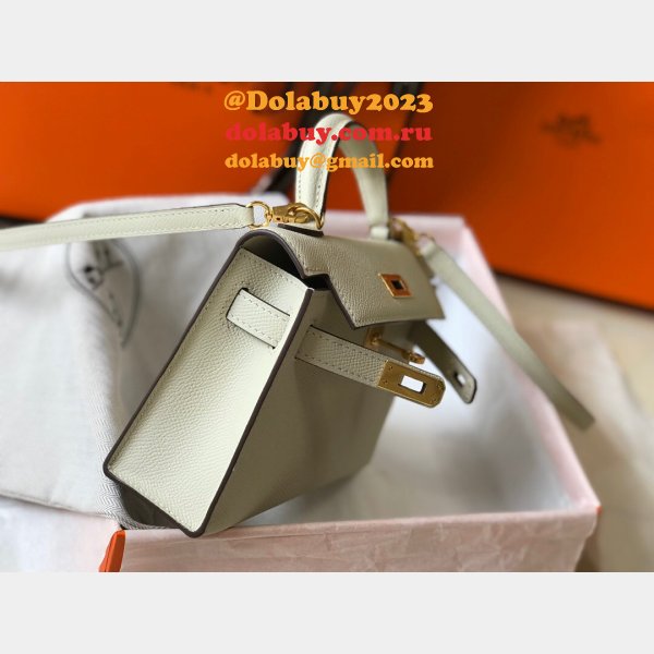 Knockoff Hermes Mini Kelly Handbag Epsom leather Off white