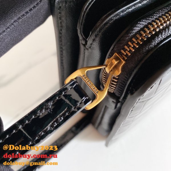 Replica balenciaga shoulder black crocodile embossed box bag