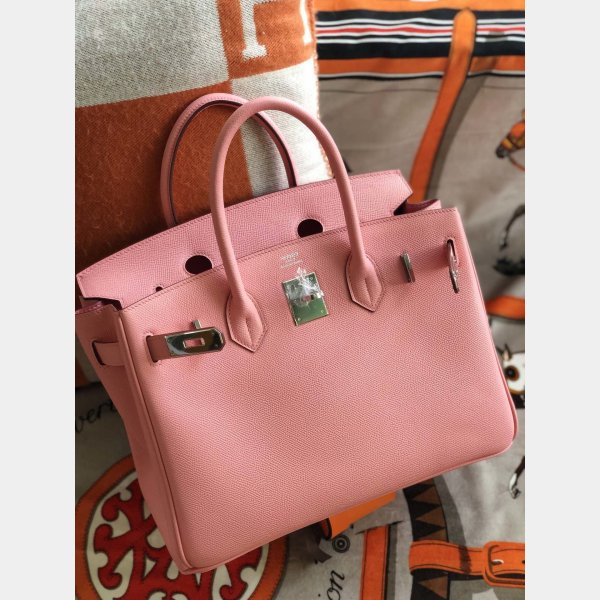 Hermes Birkin Epsom leather Handbags Pink Silver Knockoff