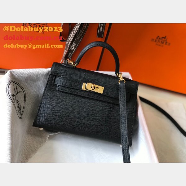 Hermes Mini Kelly Black Perfect Handbag Epsom leather