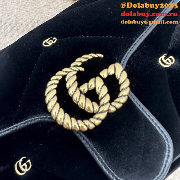 Black Velvet 443497 Gucci GG Marmont Matelassé Shilder 1:1 Mirror Bag