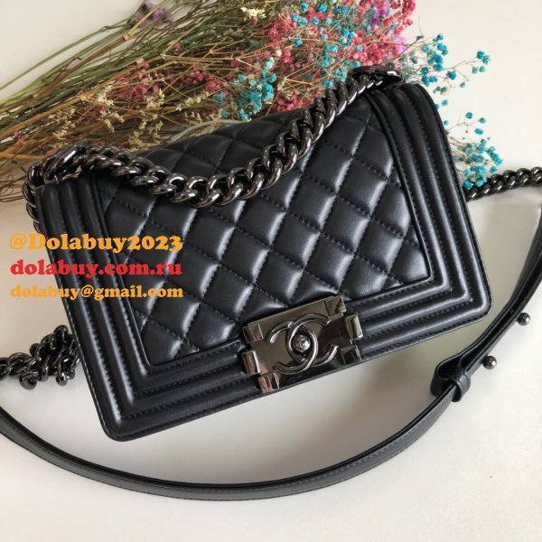 High Quality CC Le Boy 7 Star Best Black Bags lambksin 20cm