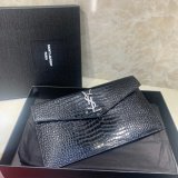 YSL Wholesale Clutch in embossed crocodile shiny black leather