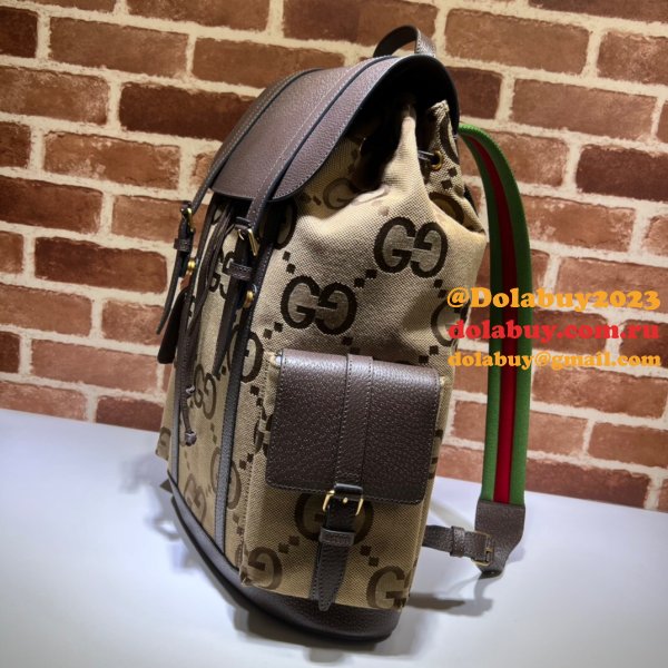 7 Star Gucci Backpack Designer 678829 with jumbo GG in camel and ebony GG canvas