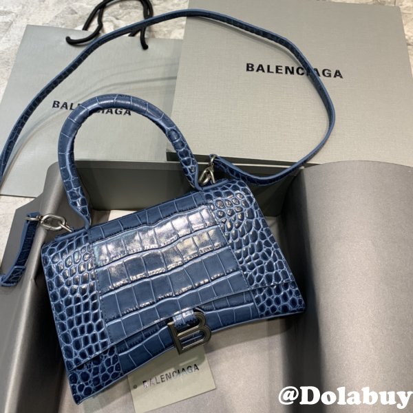 Balenciaga Hourglass New Copy Bag Crocodile Royal Blue