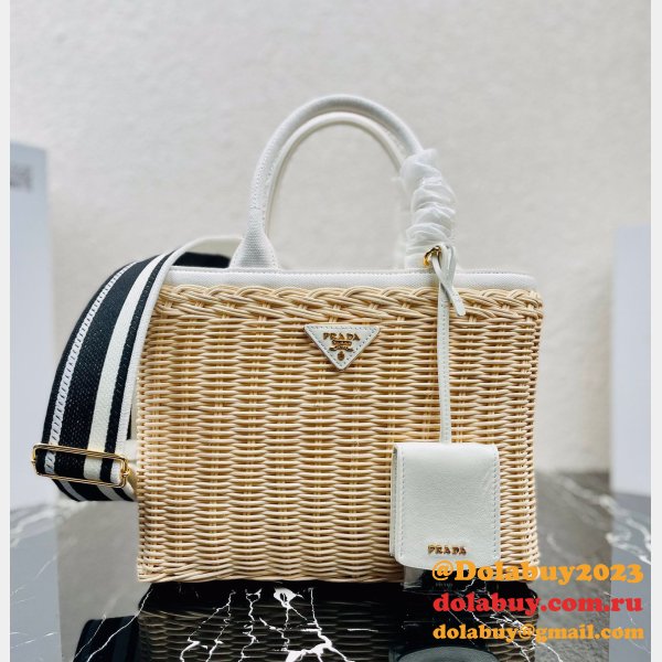 Top Quality 7 Star prada Wicker and canvas tote bag