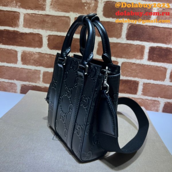 Fake Gucci UK 696010 GG embossed mini tote black bag