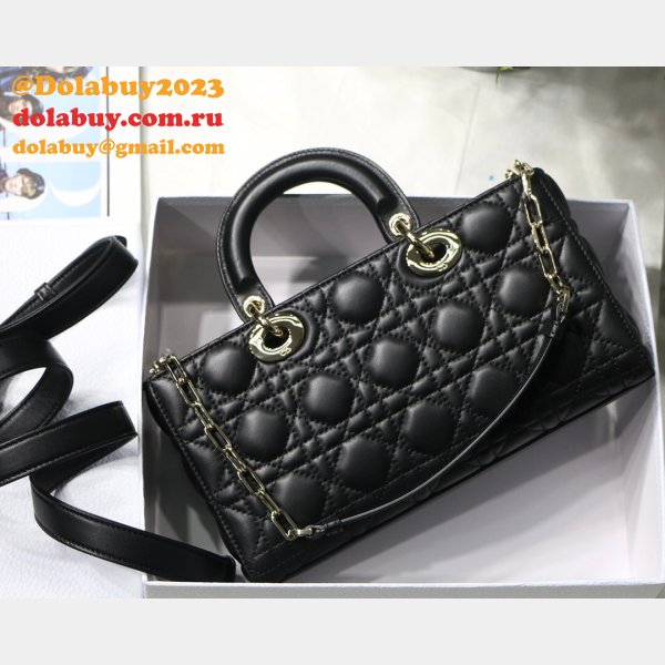 Dior High Quality Wholesale Black/White Lady Dior Cannage Tech Pouch 26cm