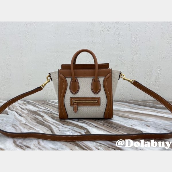 Brown/White Celine Micro Luggage Tote Bag Perfect