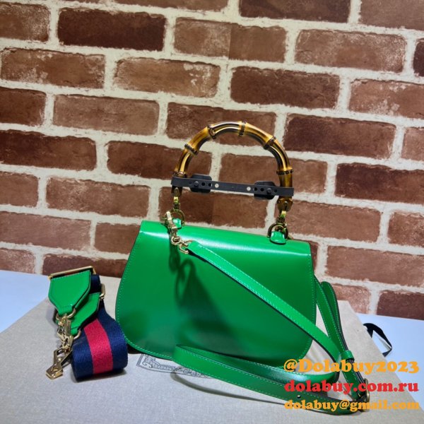 Fashion Gucci Copy 675797 Small top handle pink/green bag with Bamboo