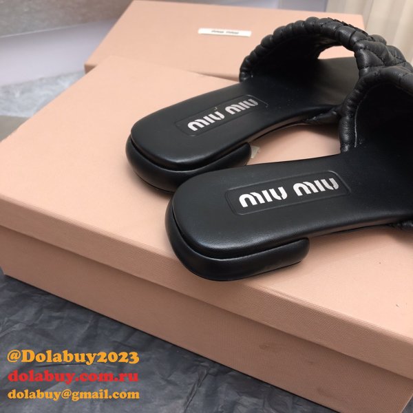 Wholesale High Quality bag Miu Miu Copy Flat Sandals and Slippers Shoes