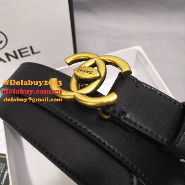 Fashion Top Quality CC Leather Belt With 3cm Black