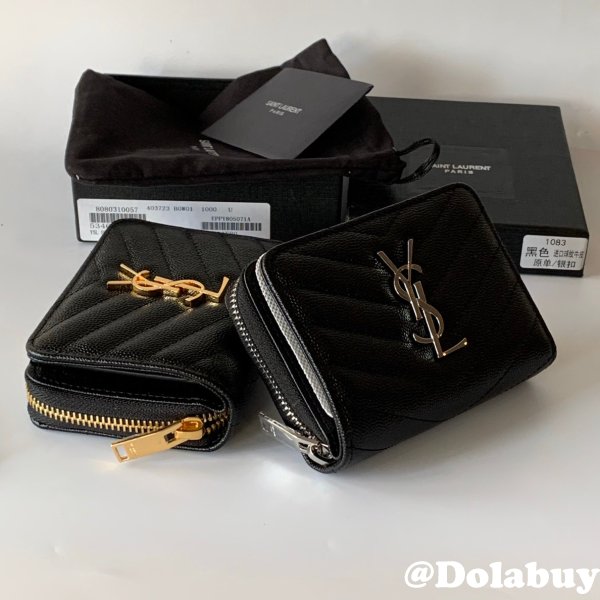 Inspired Saint Laurent monogram compact zip around black wallet