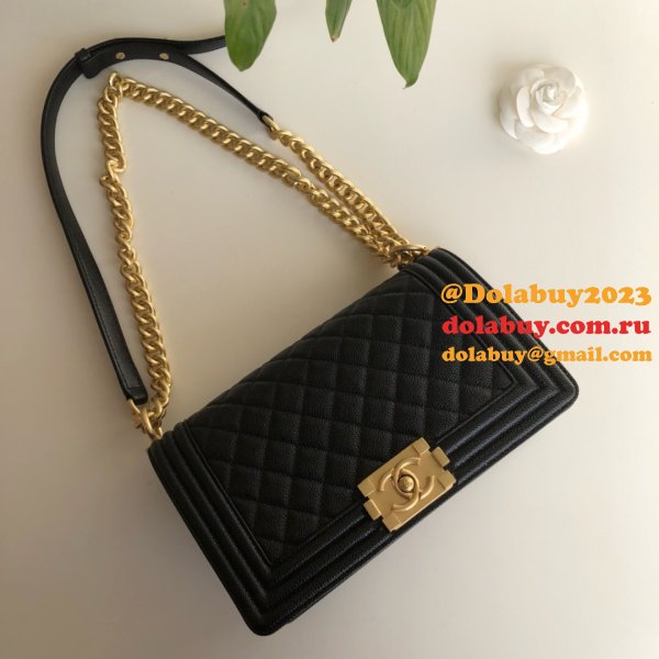 AAA+ CC Le Boy  Luxury Best Black Bags Caviar 25cm