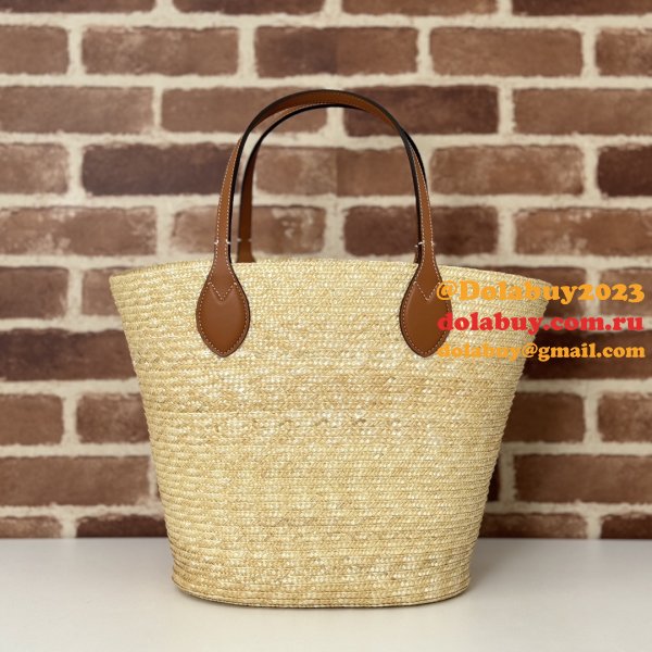 Fashion Medium Straw Tote With Gucci Patch 779530 Inspired Bag