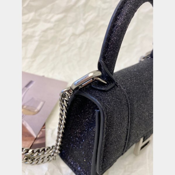 Ladies Fashion Balenciaga Copy Glitter Chain Hourglass 12CM Bag