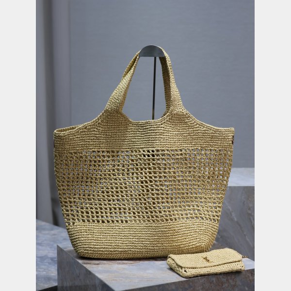 Luxury YSL I CARE 698651 raffia weaving shopping Y bag