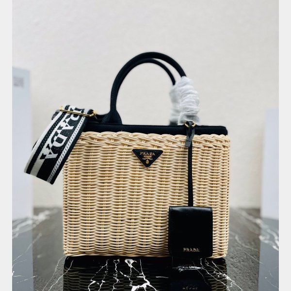 Top Quality 7 Star prada Wicker and canvas tote bag