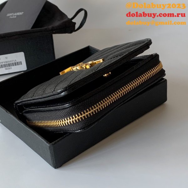 Inspired Saint Laurent monogram compact zip around black wallet