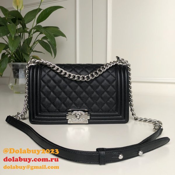 AAA+ CC Le Boy  Luxury Best Black Bags Caviar 25cm